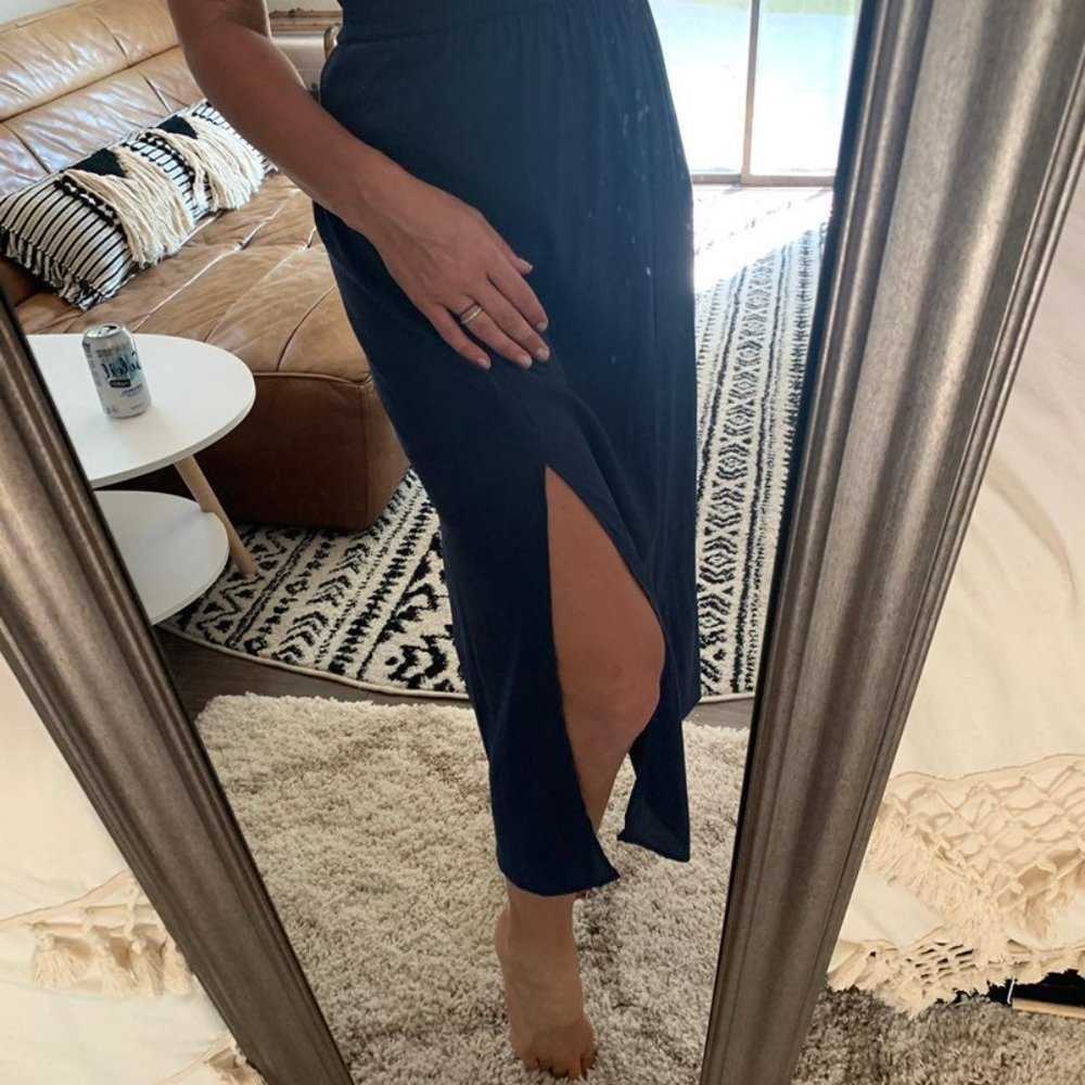 Silky blue slit midi maxi skirt - Picture 9 of 12